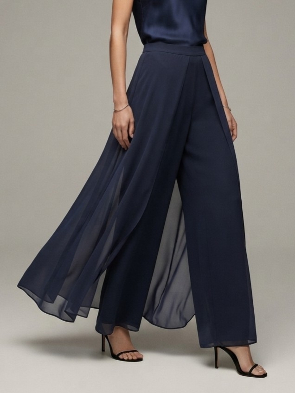 Joseph Ribkoff Navy Wide-Leg Pants with Sheer Overlay Size 4 - Picture 1 of 6